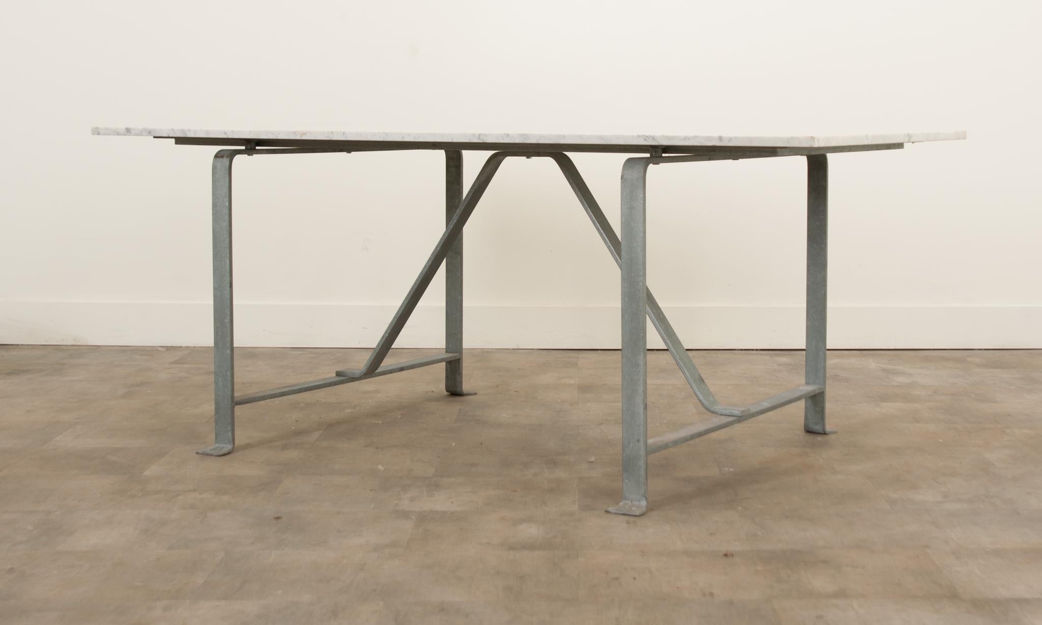 Vintage Iron & White Marble Dining Table For Sale 1