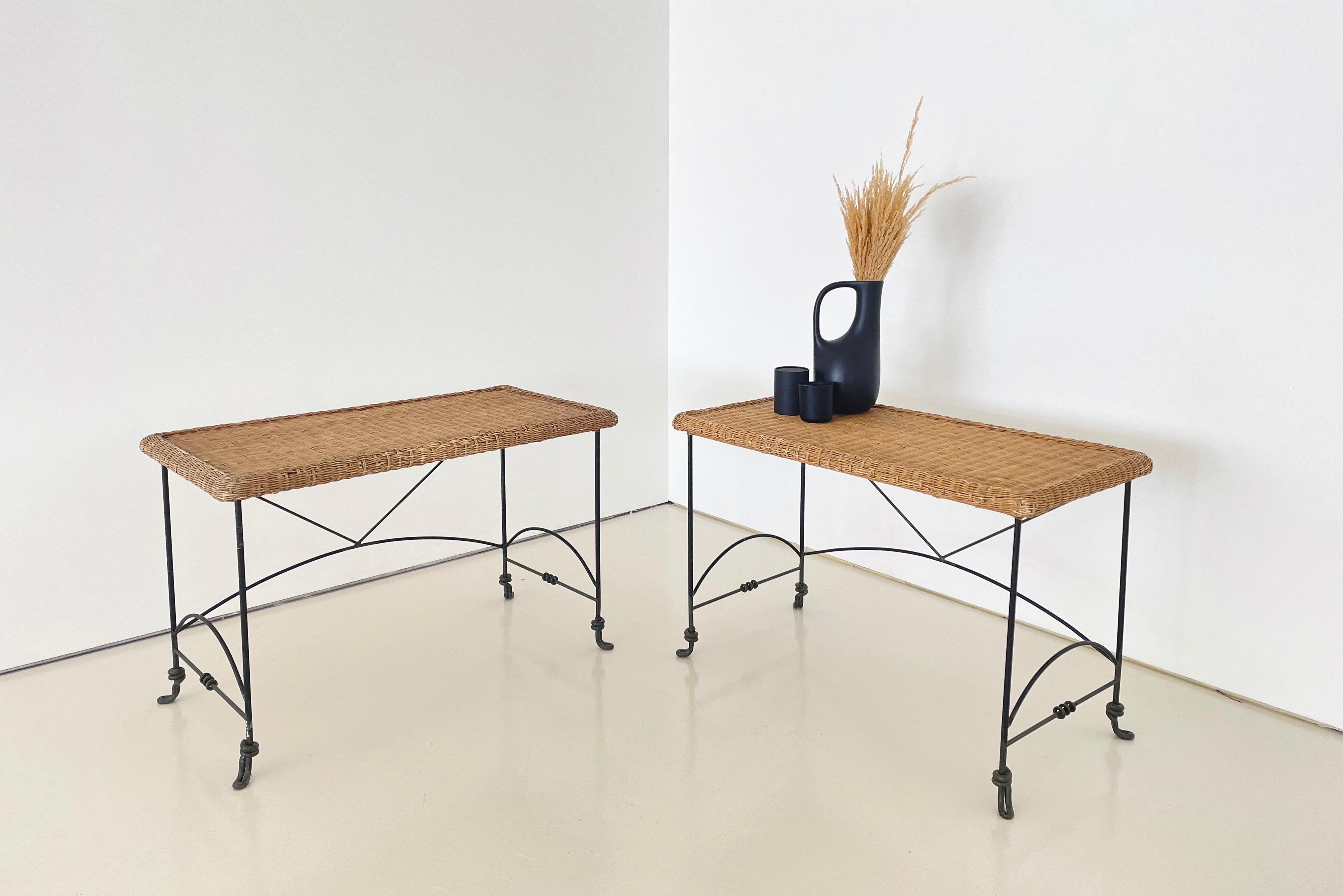 Table console vintage en fer et osier, 2 de 2 en vente 2