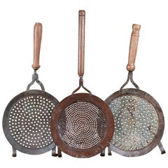Vintage Iron and Wood Chestnut Roasting Pans, 20th Century