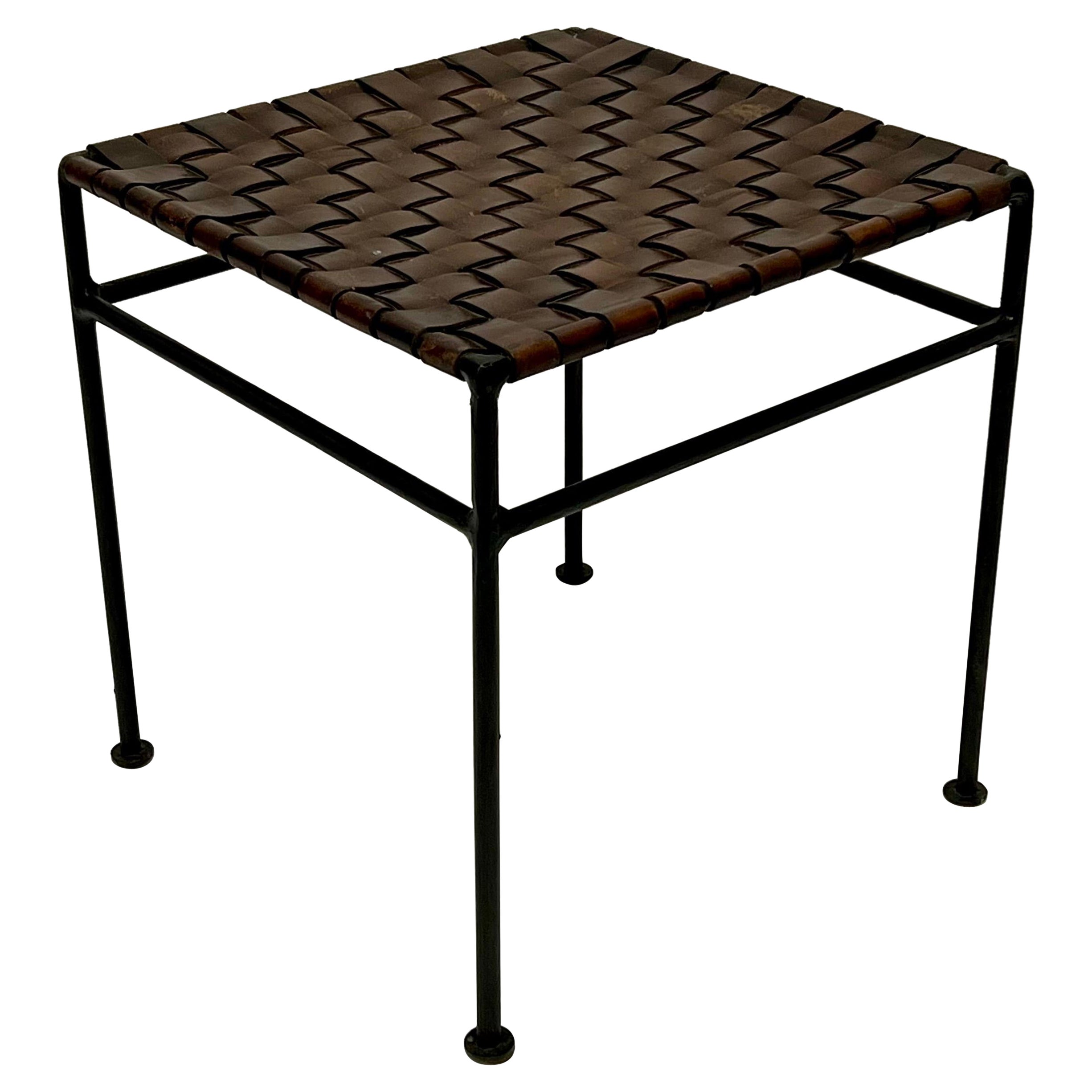 Vintage Iron 
Woven Leather Stool c1960s