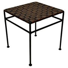 Vintage Iron & Woven Leather Stool c1960s