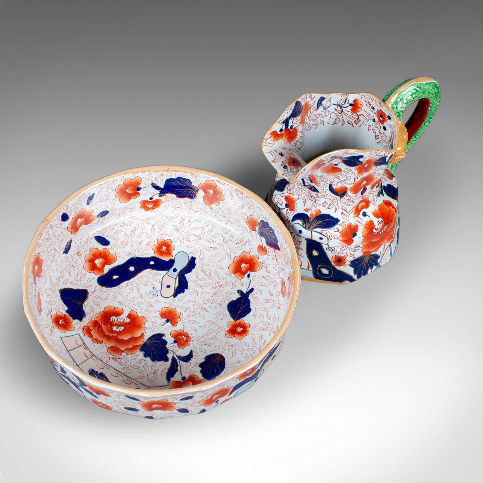 China-Kanne und -Kachel aus Eisenstein, Krug und Schale, viktorianischer Stil (Viktorianisch) im Angebot