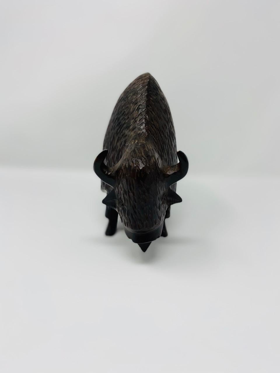 Wood Vintage Ironwood Buffalo Sculpture