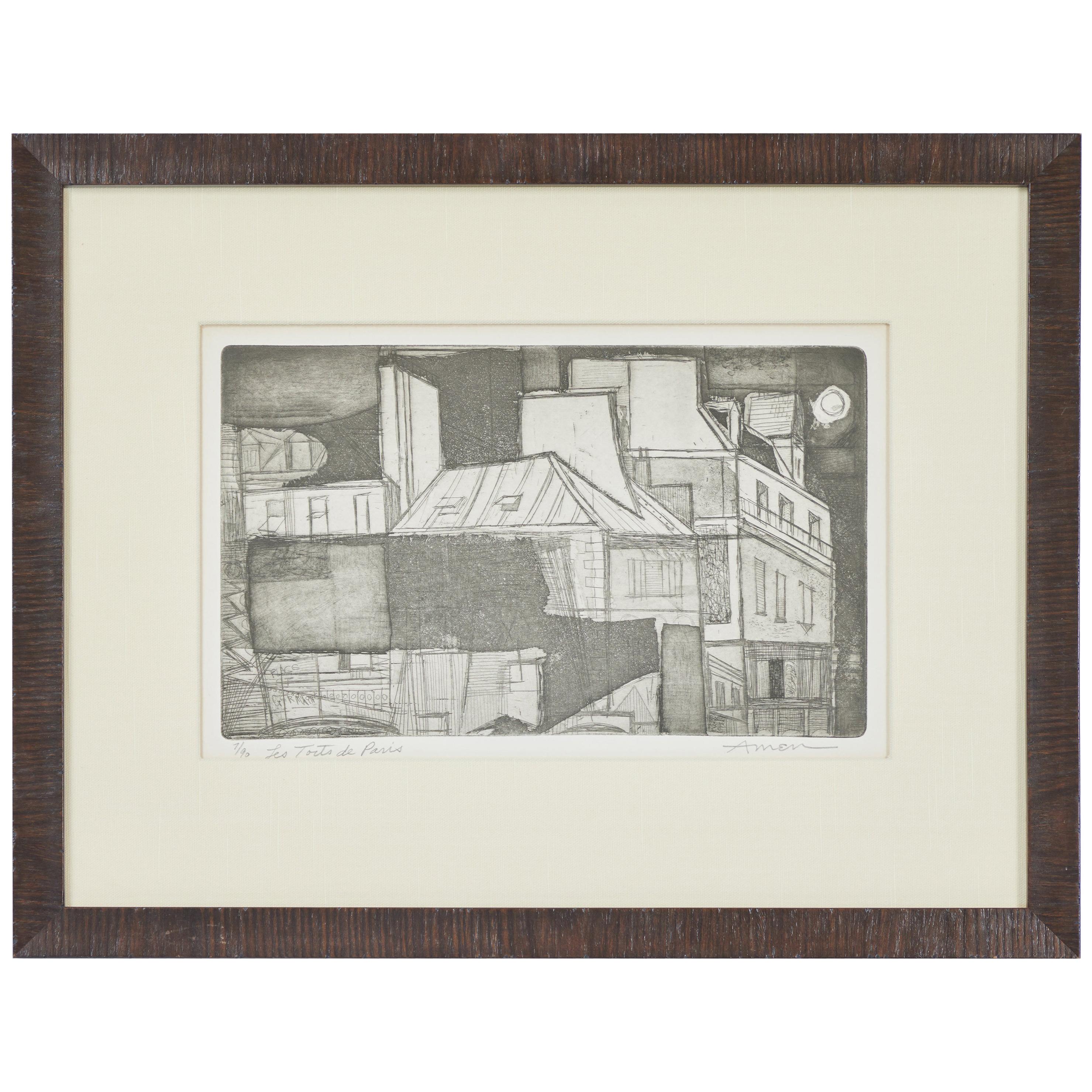 Vintage Irving Amen "Les Toits de Paris" Etching of Buildings