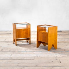 Vintage ISA Bergamo Night Stands, Wood & Glass, Brass Details, 1950s