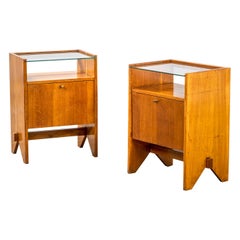 Vintage ISA Bergamo Night Stands, Wood & Glass, Brass Details, 1950s