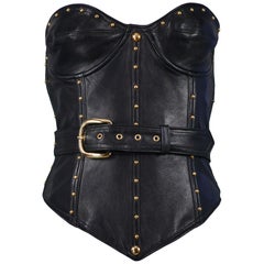 Isaac Mizrahi: schwarzes Bustier mit Nieten aus Leder, 1989