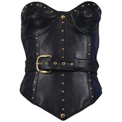 Retro Isaac Mizrahi Black Leather Studded Bustier 1989