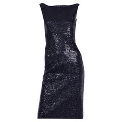 Vintage Isaac Mizrahi Black Sequin Evening Boatneck Sleeveless Cocktail Dress