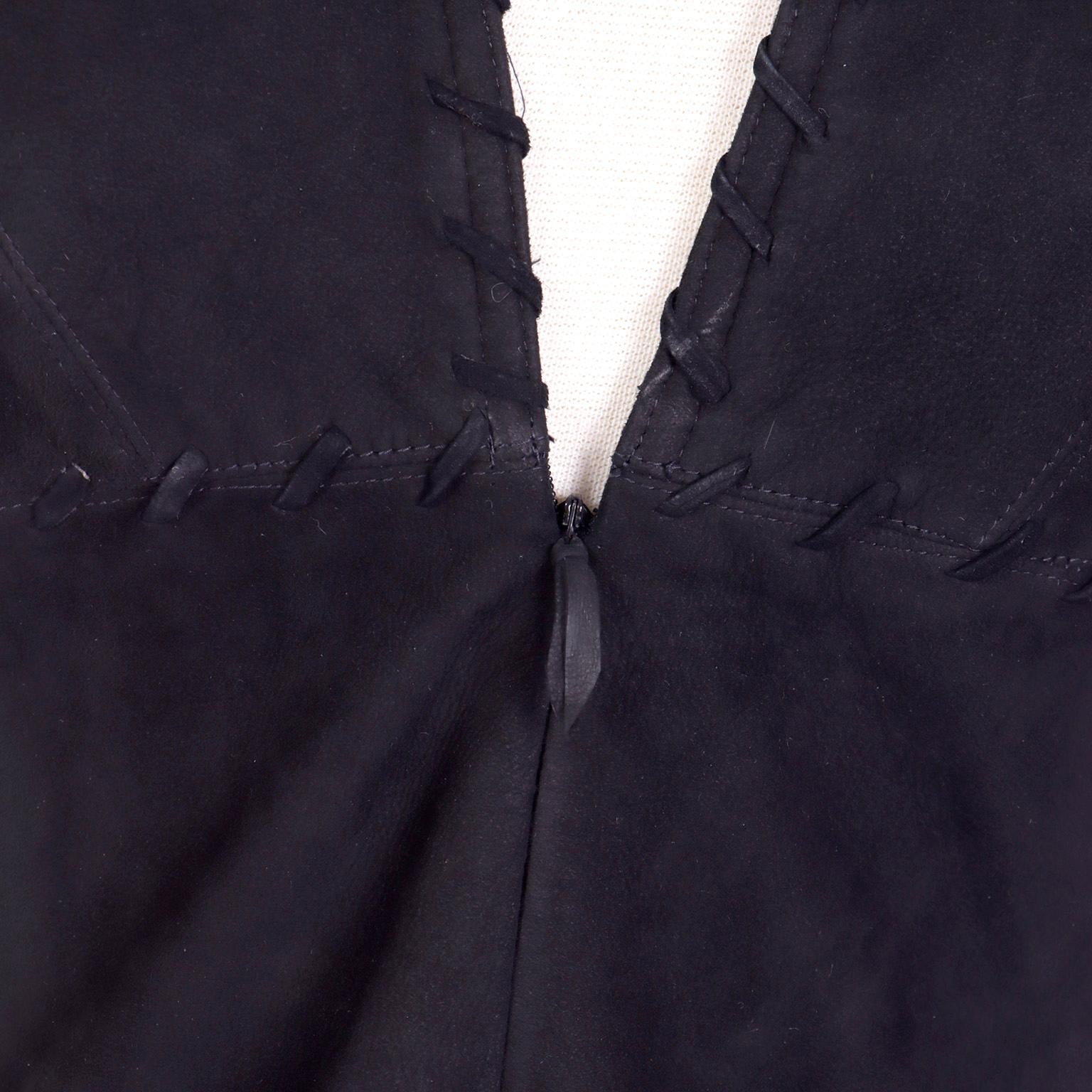 Vintage Isaac Mizrahi Black Suede Mini Dress w Fringe For Sale 3