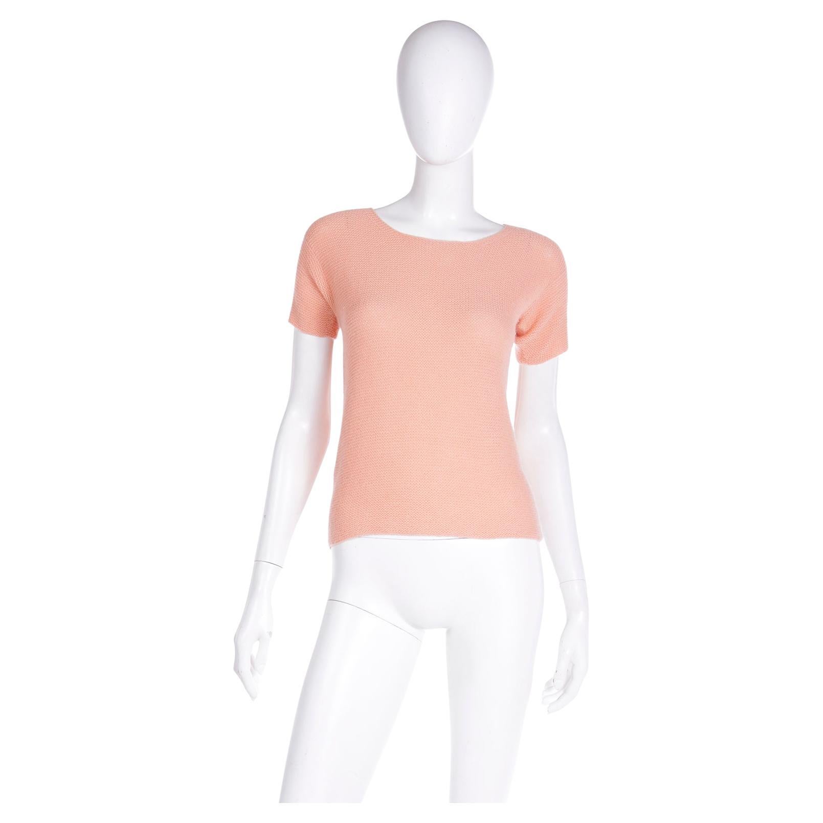 Orange Vintage Isaac Mizrahi Peach Cashmere 2 pc Cardigan Sweater & SS Top Twinset For Sale