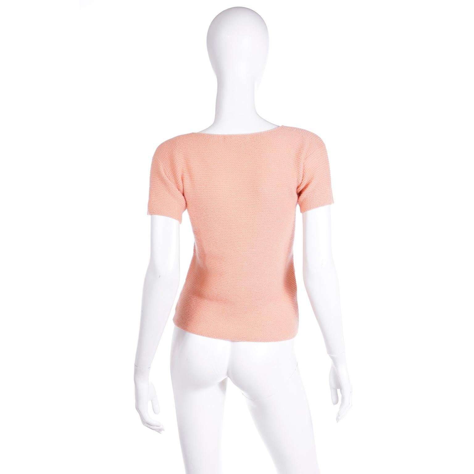 Women's Vintage Isaac Mizrahi Peach Cashmere 2 pc Cardigan Sweater & SS Top Twinset For Sale