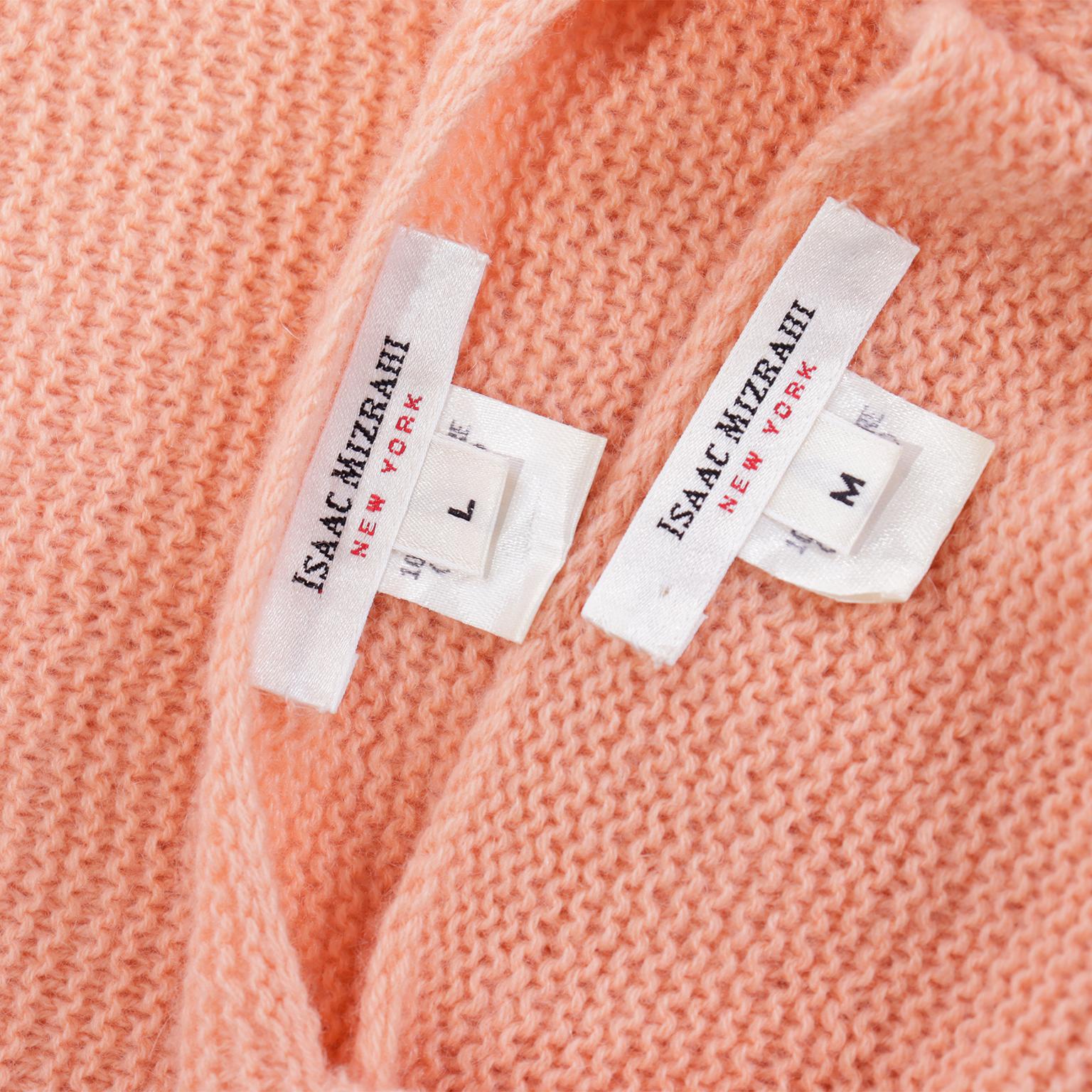 Vintage Isaac Mizrahi Peach Cashmere 2 pc Cardigan Sweater & SS Top Twinset For Sale 2