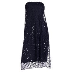 Vintage Isaac Mizrahi Silk Net Overlay Black Paillette Strapless Evening Dress