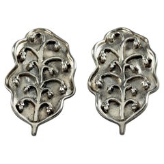 Vintage ISABEL CANOVAS Big Leaf Silver Tone Earrings