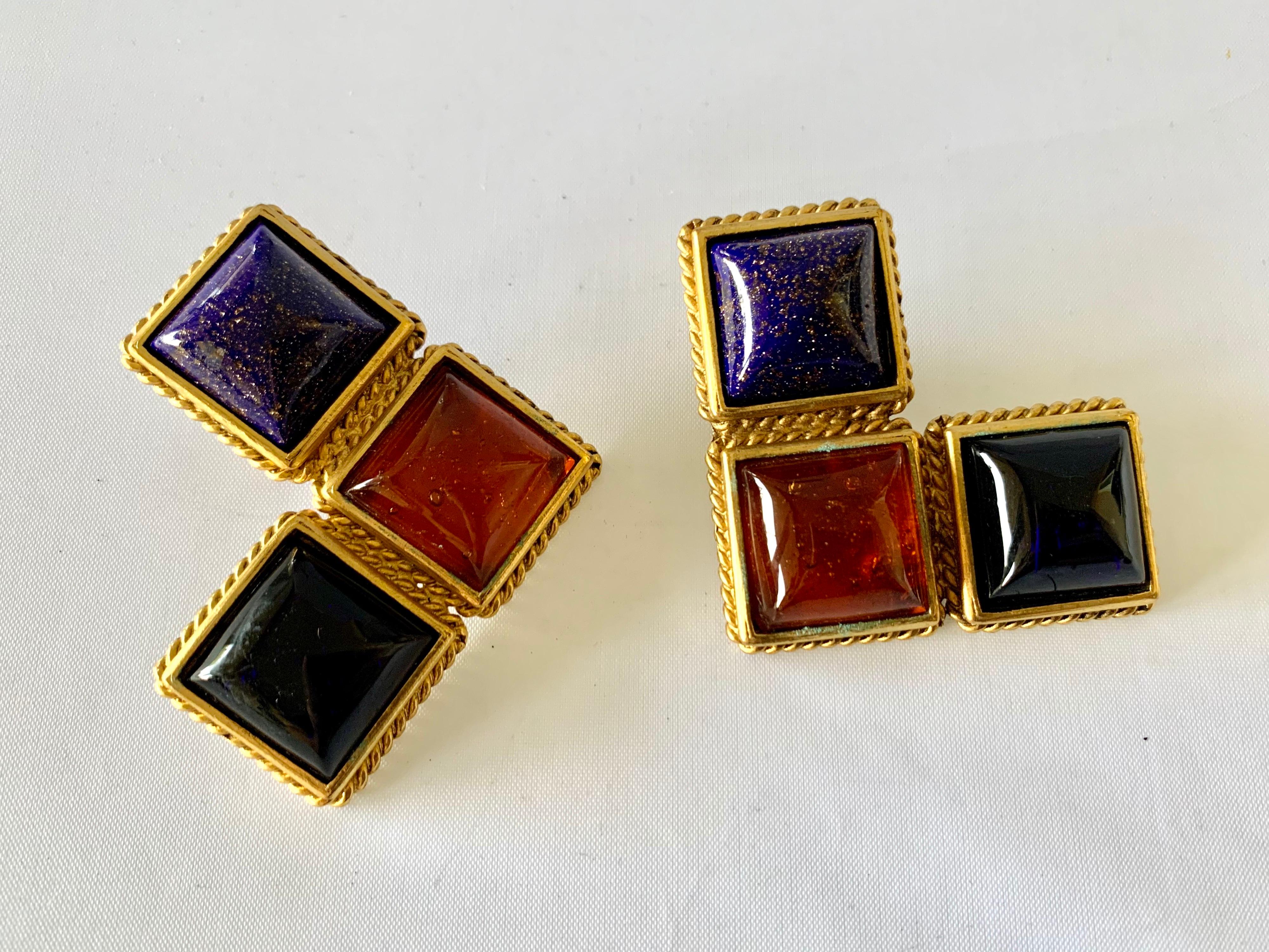 Artisan Vintage Isabel Canovas Geometric Poured Glass Statement Earrings  For Sale
