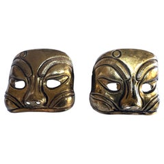 Vintage Isabel Canovas Gilt Mask Earrings