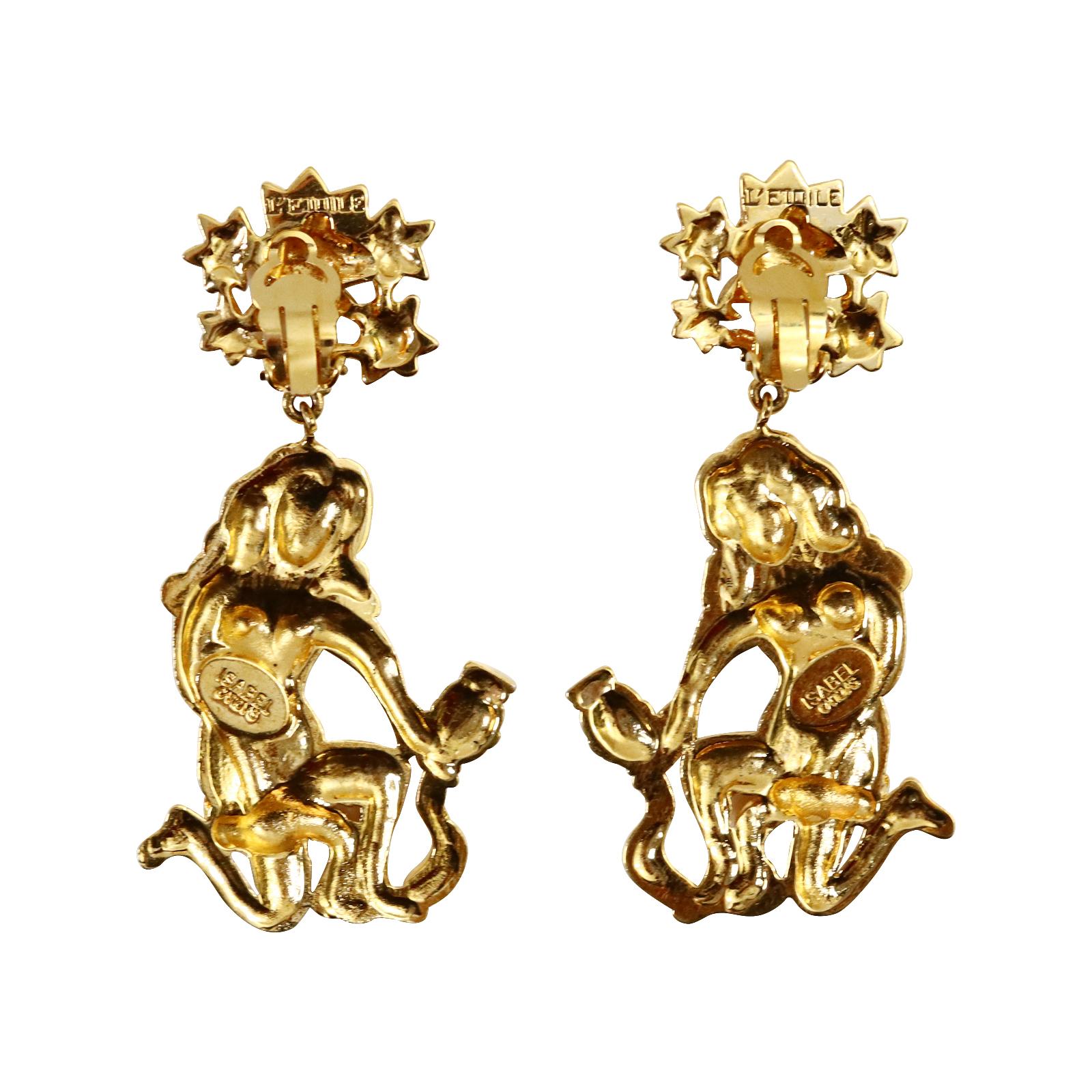 Vintage Isabel Canovas Gold Dangling Girl or Mythical Earrings Circa 1980s 1