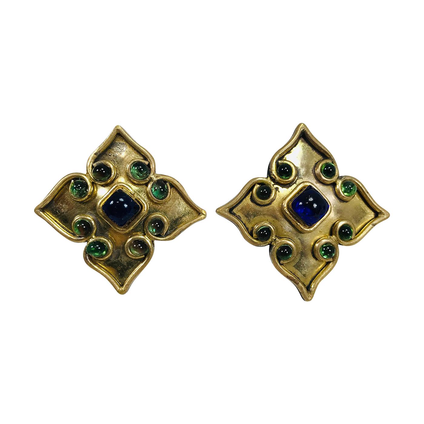 Vintage Isabel Canovas Goldtone Handmade Moorish Jewel Earrings 1990s