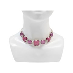 Vintage Isaky Paris Art Deco Silvertone Pink Resin Choker Necklace, Circa 1990s