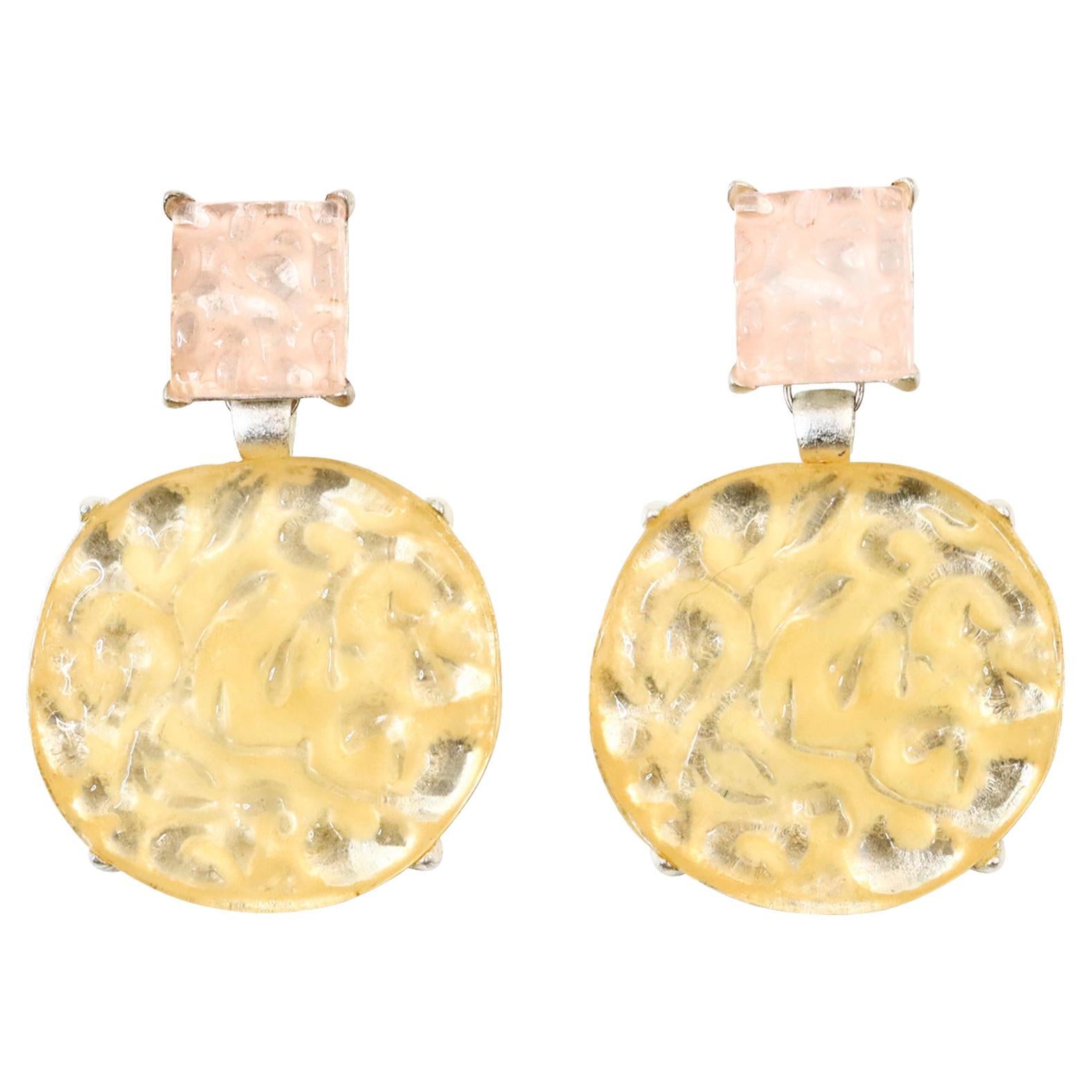 Pendientes vintage Isaky Paris Art Decó de resina plateada, circa años 90 en venta