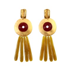 Vintage Isaky Paris Gold Tone Dangle Earrings with Garnet, Circa 1980s