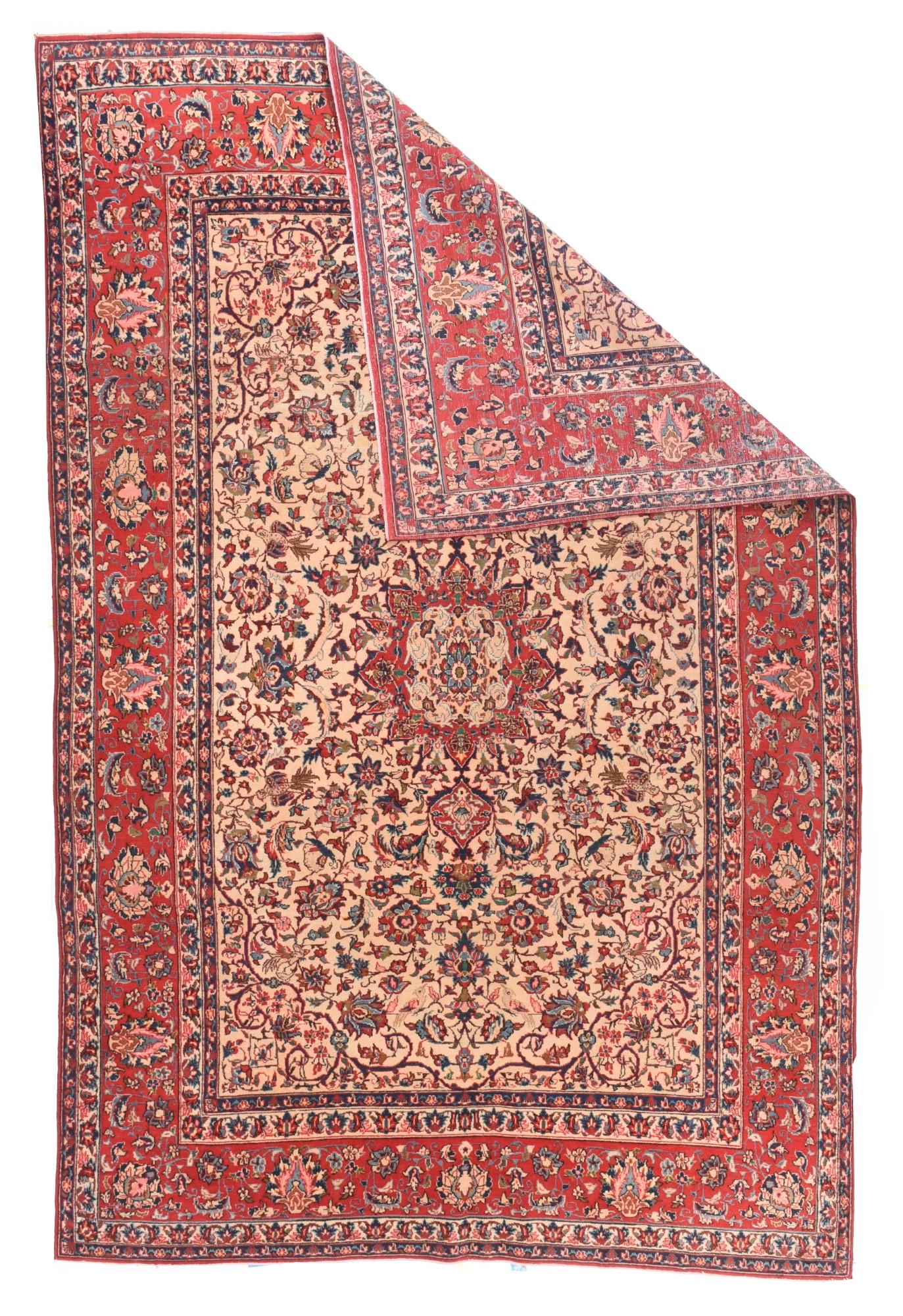 Vintage Isfahan Rug¬† Measures: 6.5'' x 9.10''. Isfahan, in central Persia, was once the capital, and the art and craft was revived after a long hiatus in the Interwar period.. Cream ground/red border combinations have always been popular among