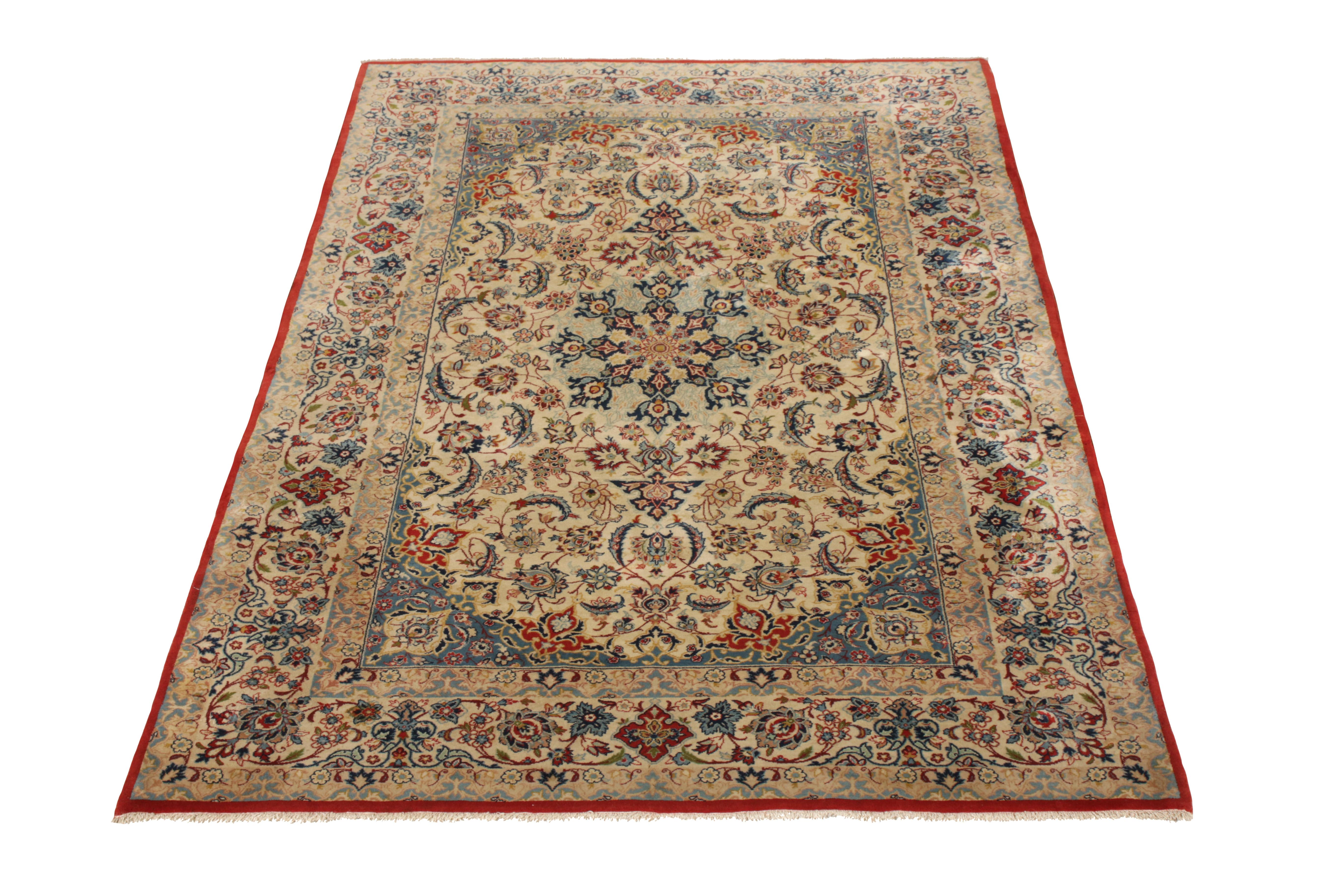 Tribal Vintage Isfahan Rug in Beige Blue and Red Persian Floral Pattern by Rug & Kilim For Sale