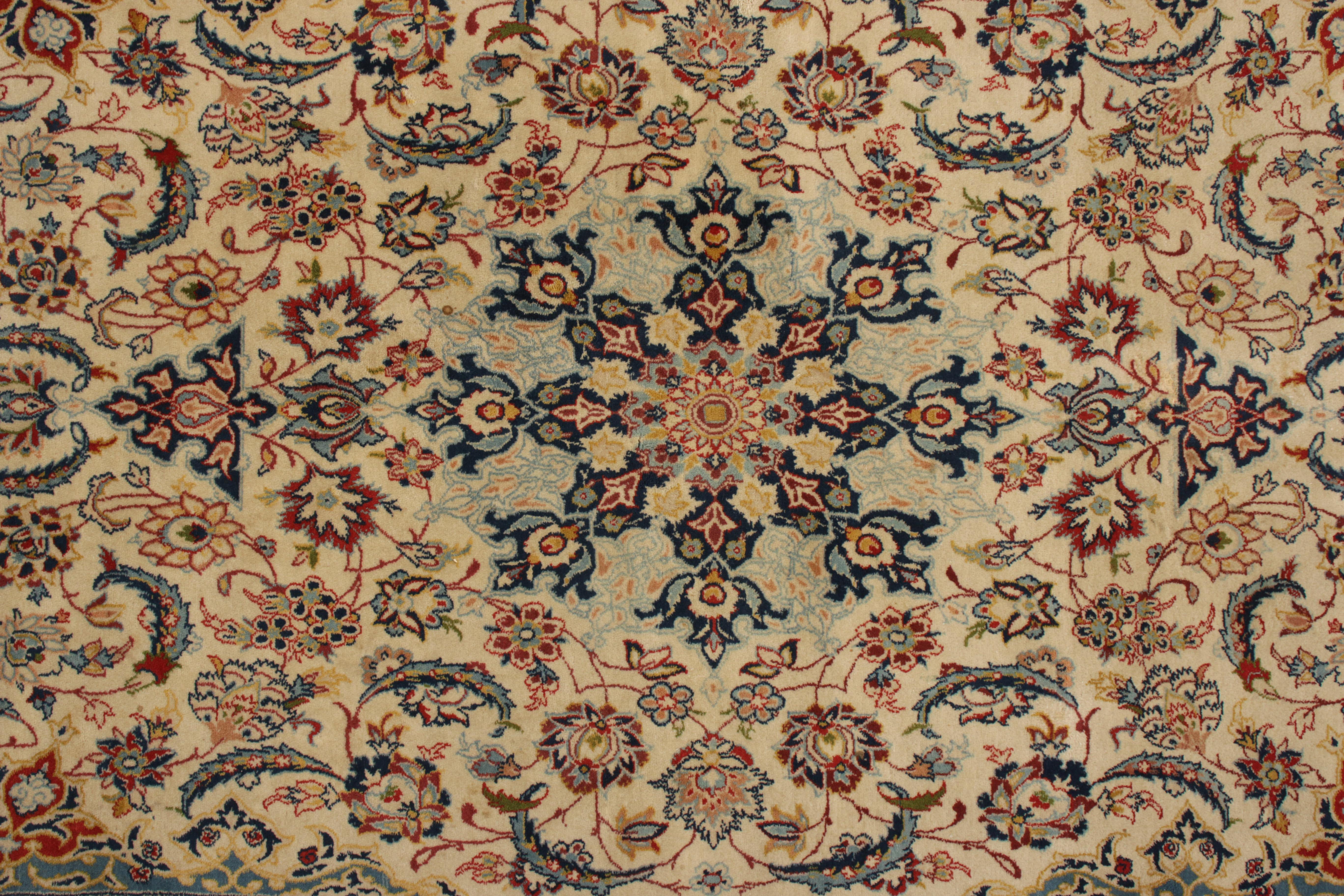Hand-Knotted Vintage Isfahan Rug in Beige Blue and Red Persian Floral Pattern by Rug & Kilim For Sale