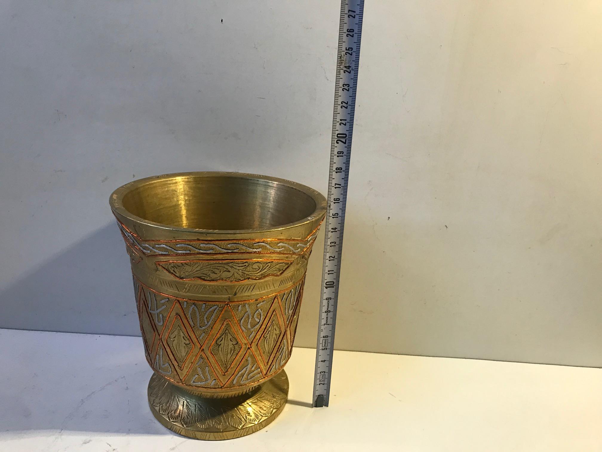 Vintage Islamic Bronze Mortar with Silver and Copper Inlay, Tunisia 2