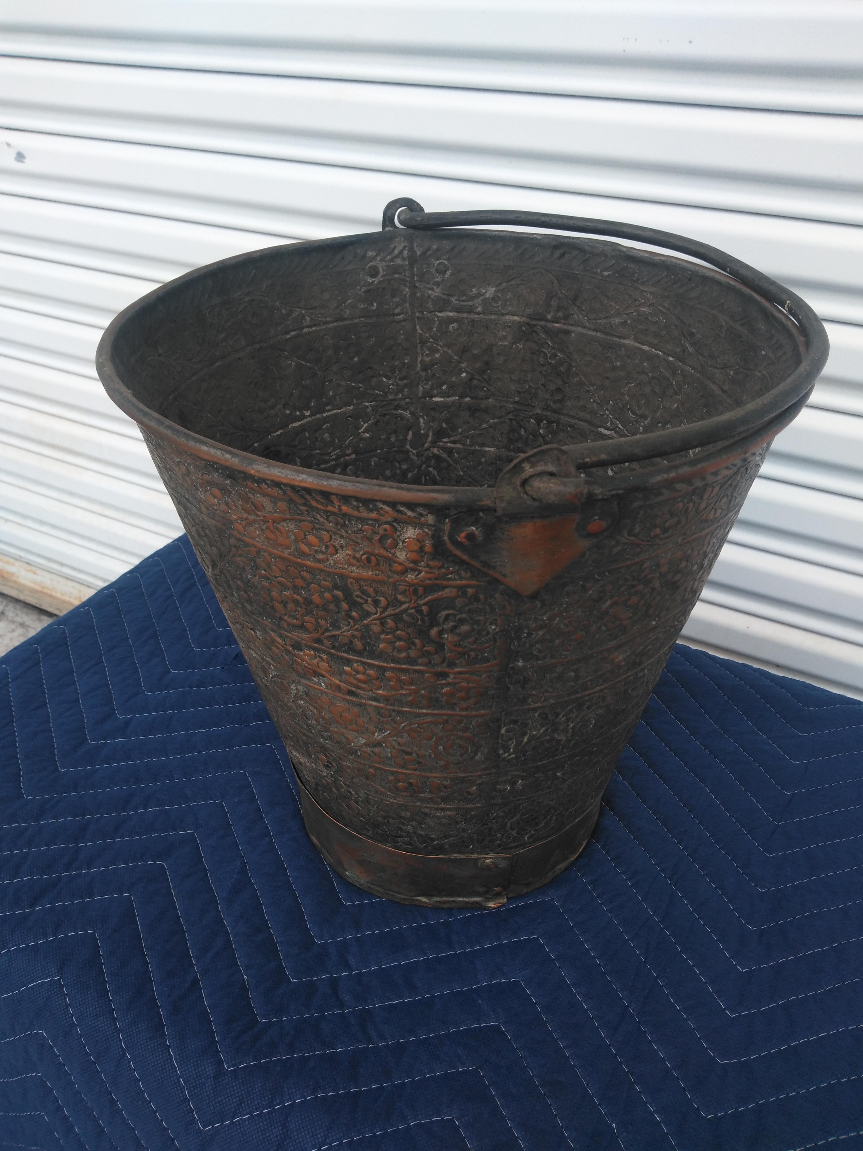 Unknown Vintage Islamic Style Decorative Forged Metal Pail For Sale