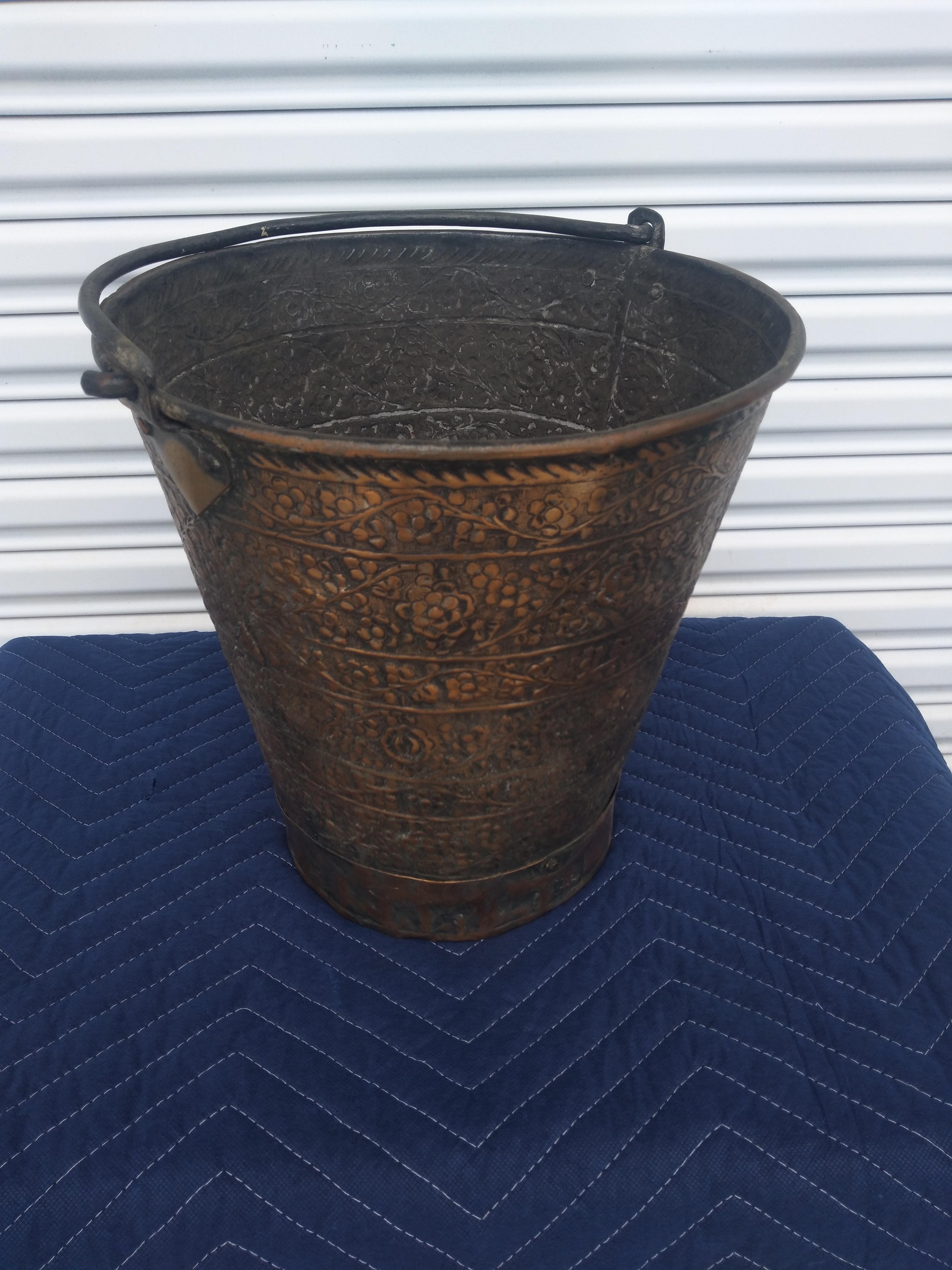 20th Century Vintage Islamic Style Decorative Forged Metal Pail For Sale