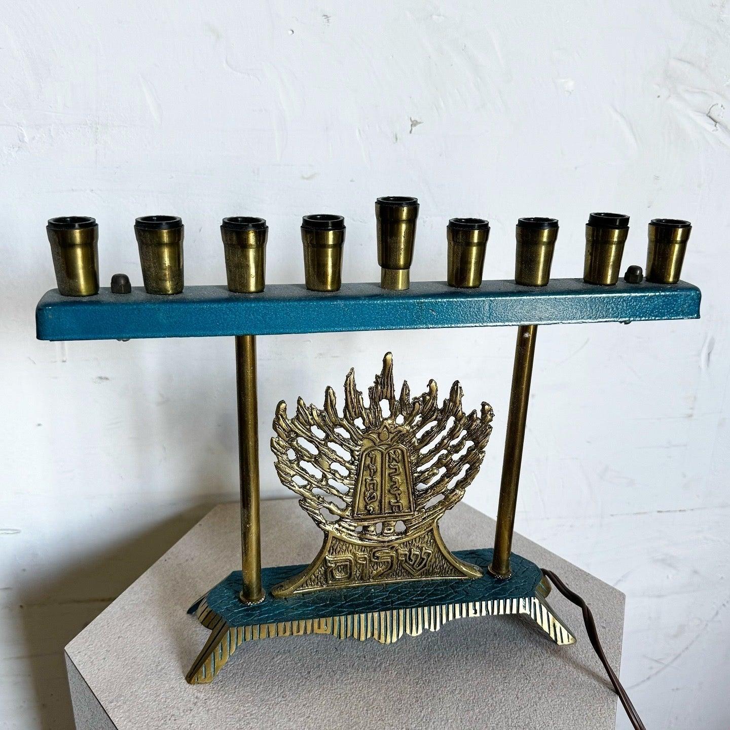 Vintage Israeli 10 Gebote Menora-Lampe mit Messing und Emaille-Design, 