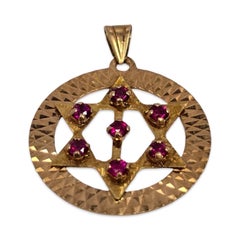 Vintage Israeli 14K Star of David Pendant with Rubies — Menorah Hallmark