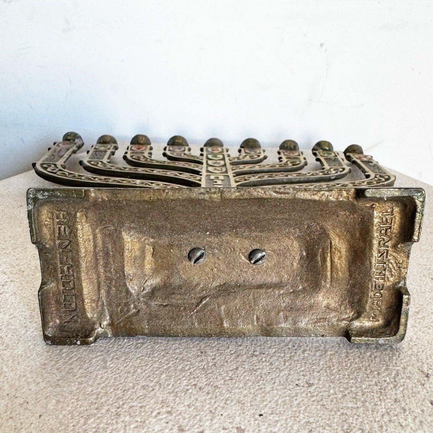 Vintage Israeli Brass Hand Painted “12 Tribes” Menorah/Chanukia by Ben-Holon 1