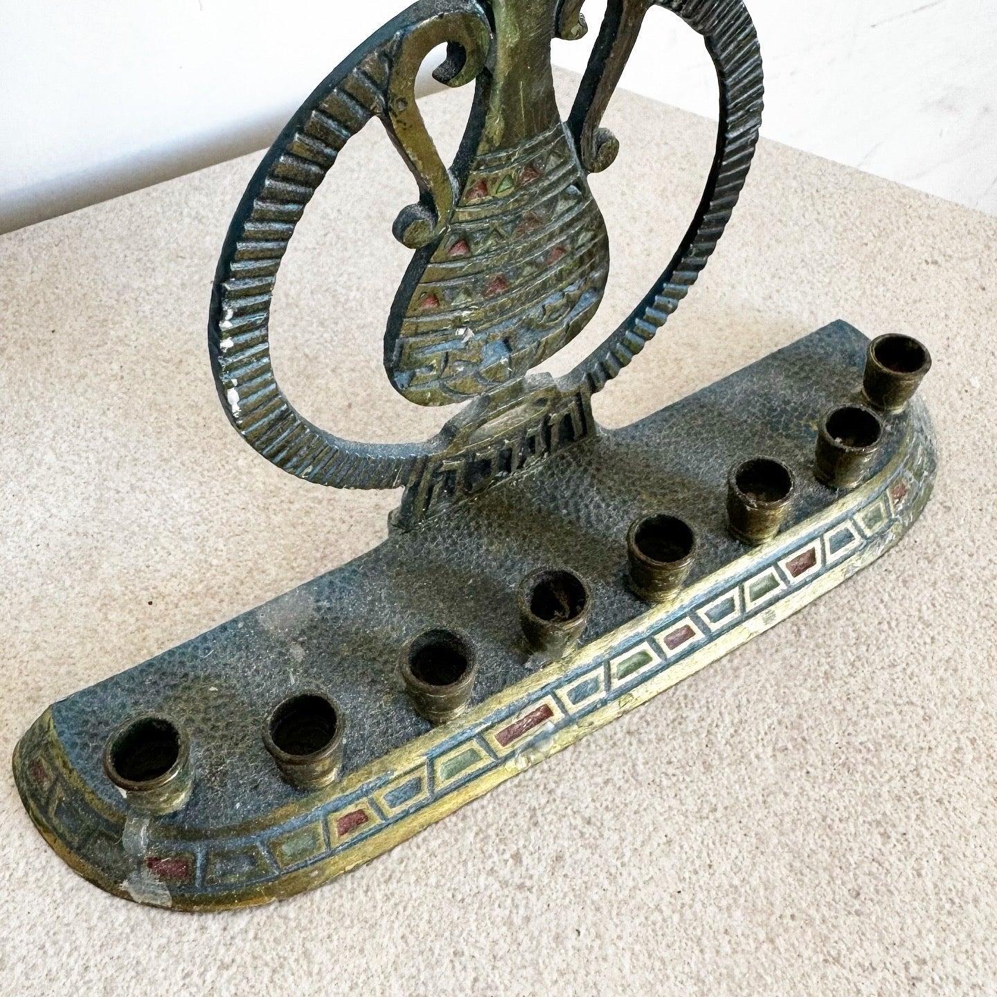 Late 20th Century Vintage Israeli Brass “Yisrael” Menorah/Chanukia For Sale