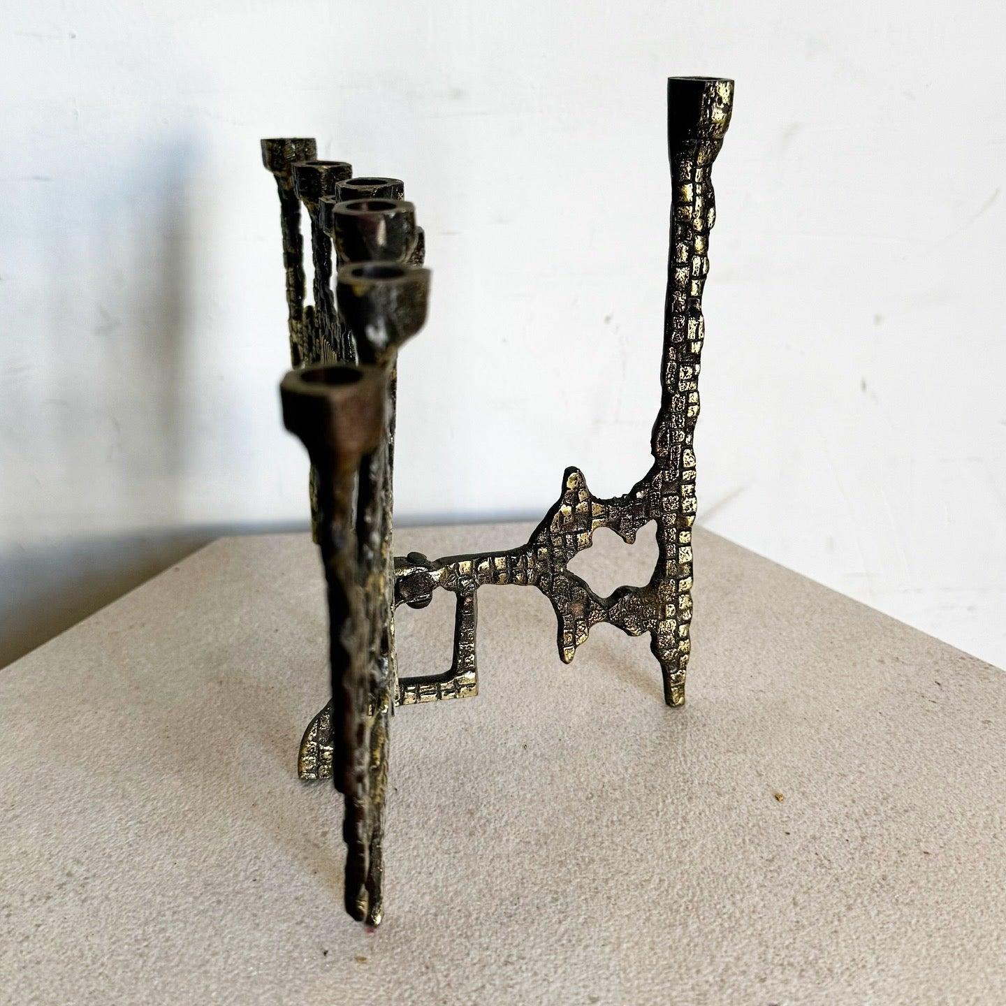 Vintage Israeli Brutalist Brass Menorah/Chanukia For Sale 2
