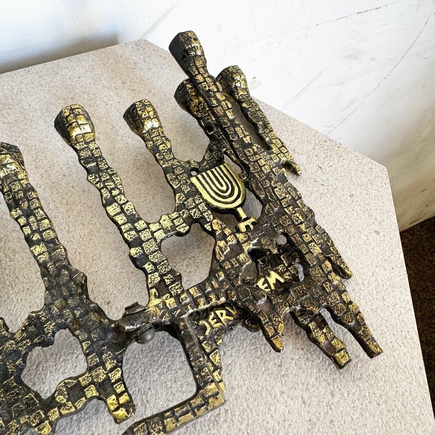 Vintage Israeli Brutalist Brass Menorah/Chanukia For Sale 4