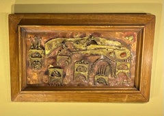 Vintage Israeli Brutalist Metal Art Relief Sculpture  Signed ARAELLA