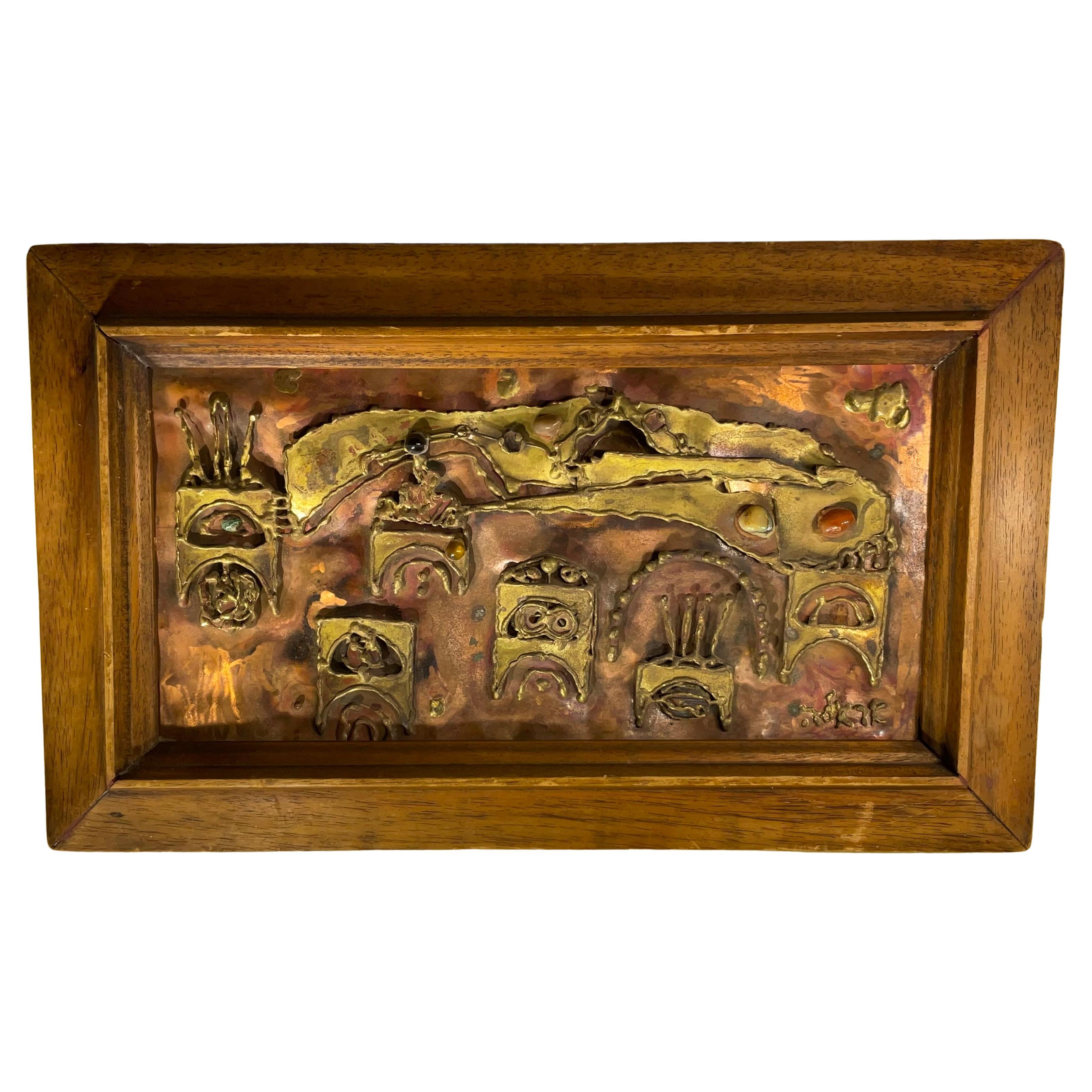 Vintage Israeli Brutalist Metal Art Relief Sculpture  Signé ARAELLA