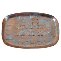 Vintage Israeli Messica Eetched Copper Noahs Ark Animal Tray Platter Judaica