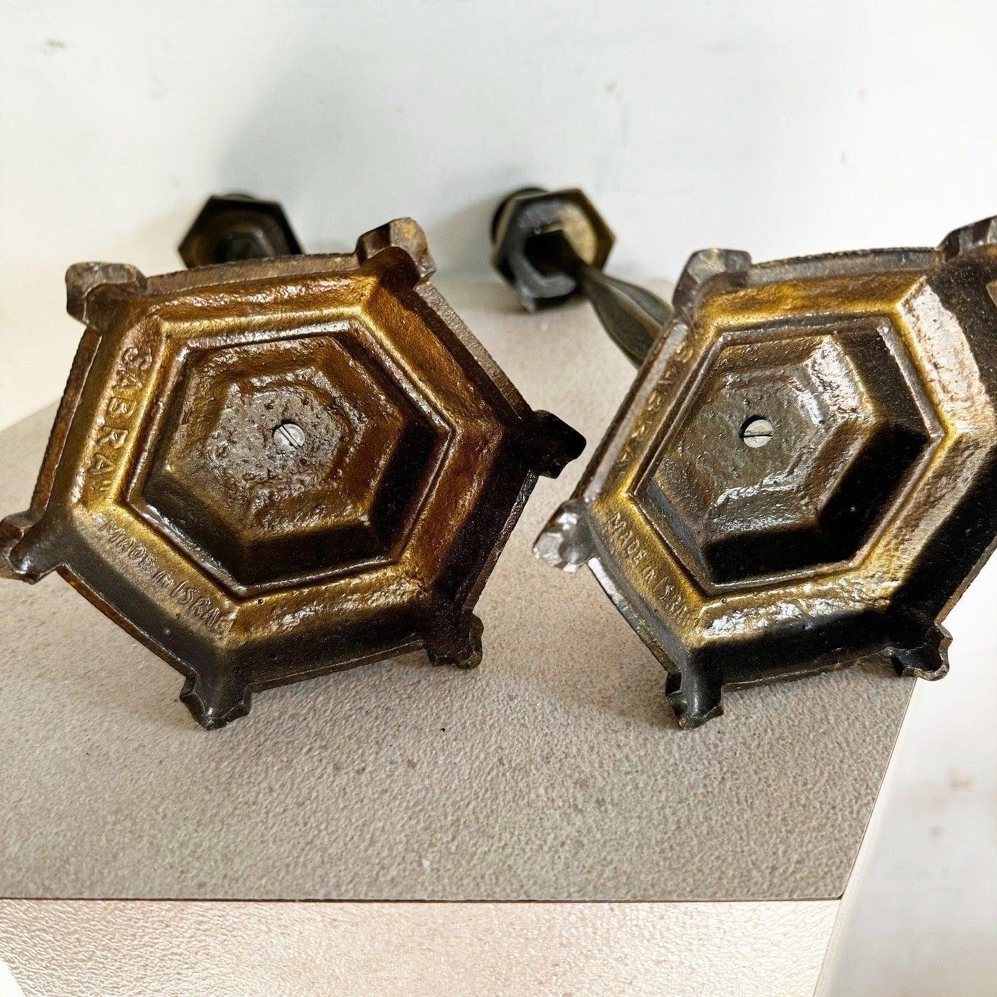 Vintage Israeli Sabra Brass Shabbat Candle Candle Stick Holders - a Pair In Good Condition In Delray Beach, FL