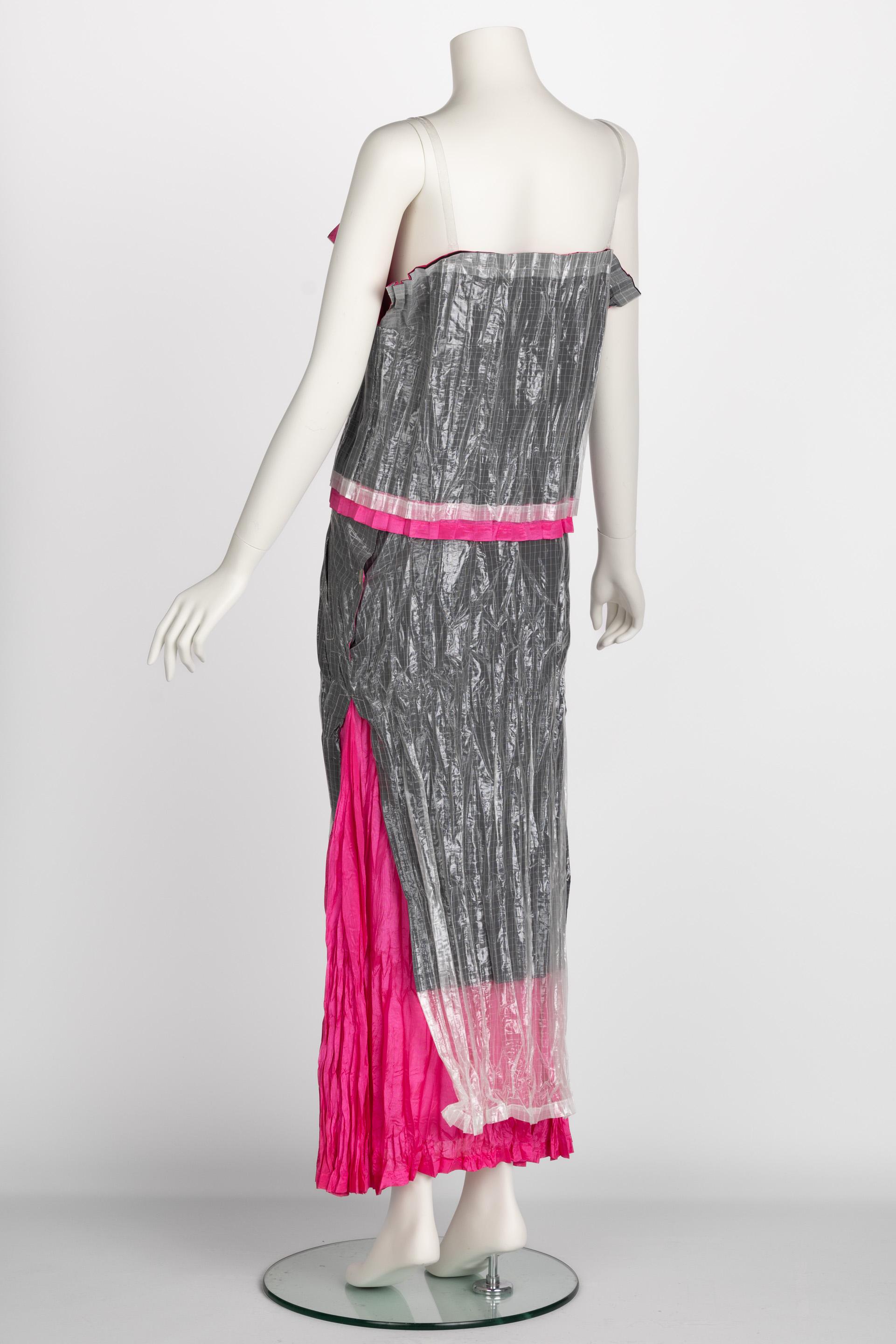 Vintage Issey Miayke Silver, Pink & Pearl Layered Top Skirt Set In Excellent Condition For Sale In Boca Raton, FL