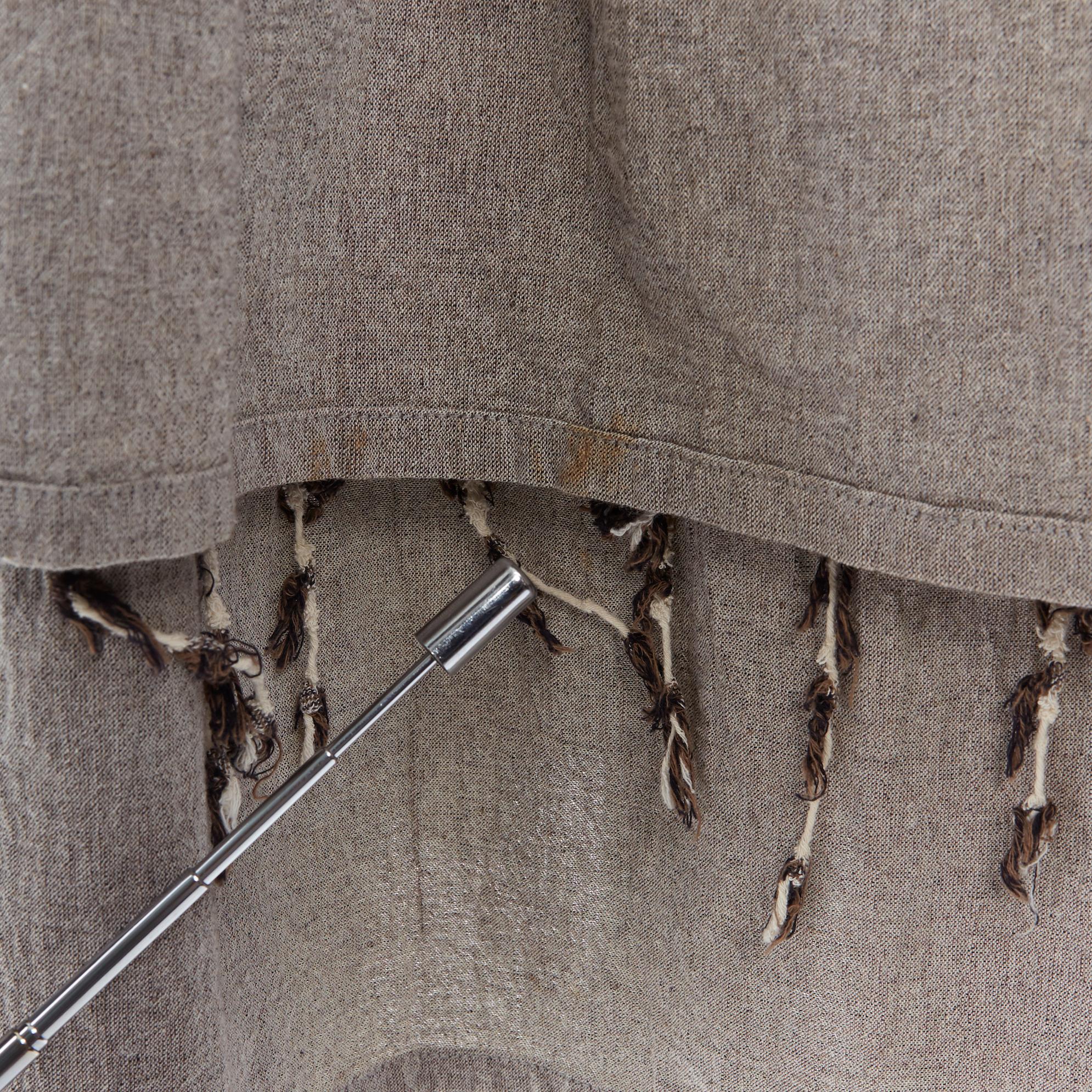vintage ISSEY MIYAKE 1980 light grey checked paneled side fringe layered skirt M 4