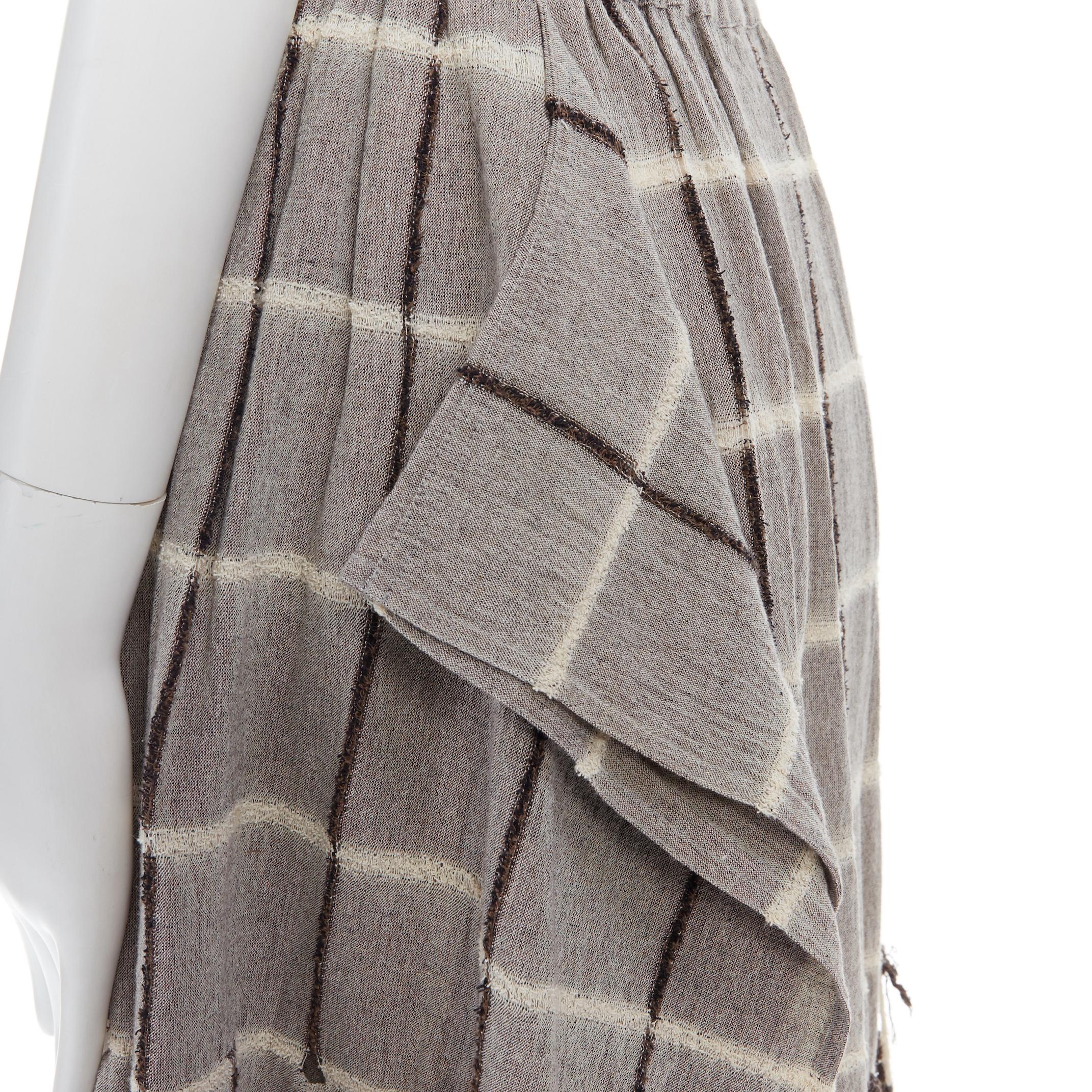 vintage ISSEY MIYAKE 1980 light grey checked paneled side fringe layered skirt M 2