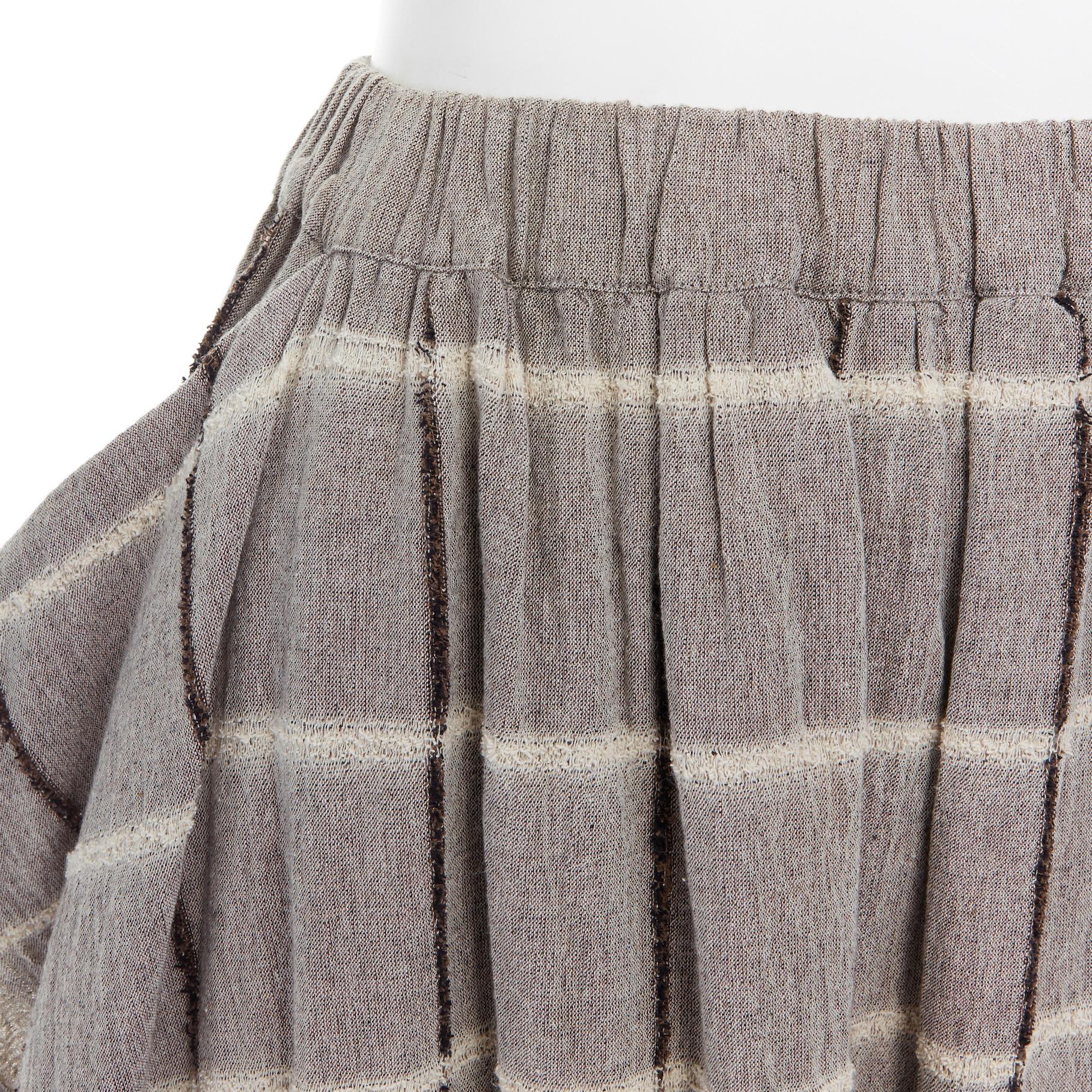 vintage ISSEY MIYAKE 1980 light grey checked paneled side fringe layered skirt M 3