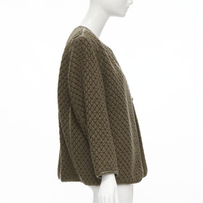 Black vintage ISSEY MIYAKE 1980's brown waffle textured cloque leather trim jacket M For Sale