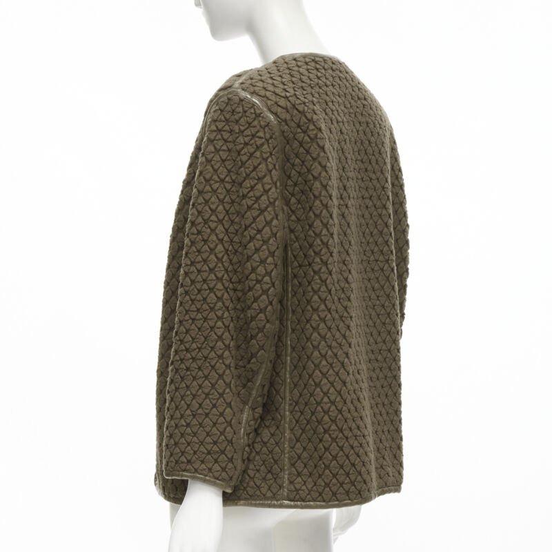 Women's vintage ISSEY MIYAKE 1980's brown waffle textured cloque leather trim jacket M For Sale
