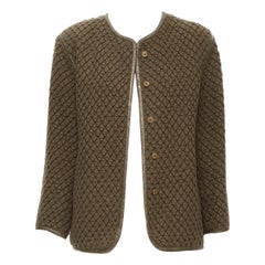 vintage ISSEY MIYAKE 1980's brown waffle textured cloque leather trim jacket M