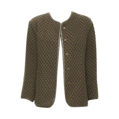 vintage ISSEY MIYAKE 1980's brown waffle textured cloque leather trim jacket M